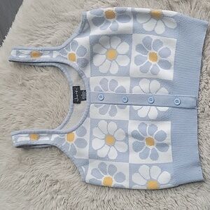 Daisy Print Crop Sweater Tank sz M